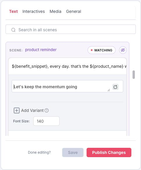Platform Edit Content text row showing the Add Variant control