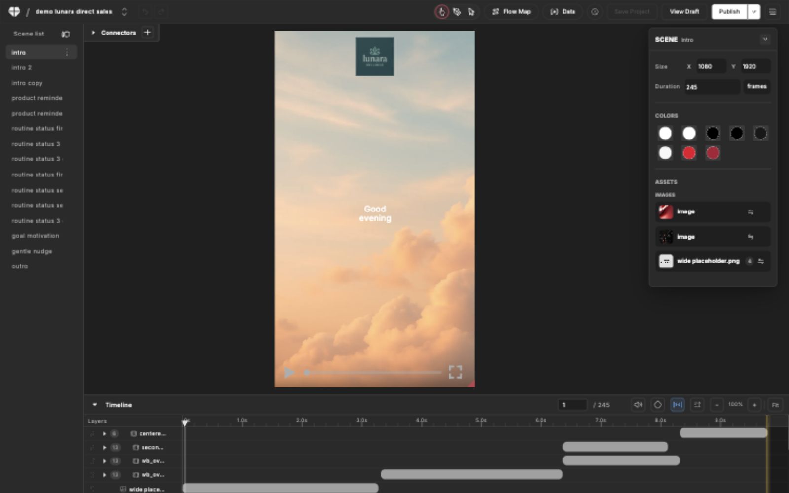Studio view mode with canvas preview and scene properties