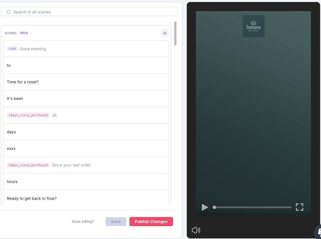 Edit Content selected text rows beside the MP5 player preview