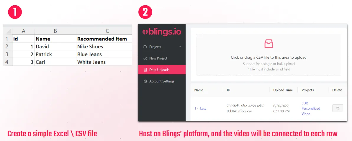 Spreadsheet data used as a source for Blings personalization