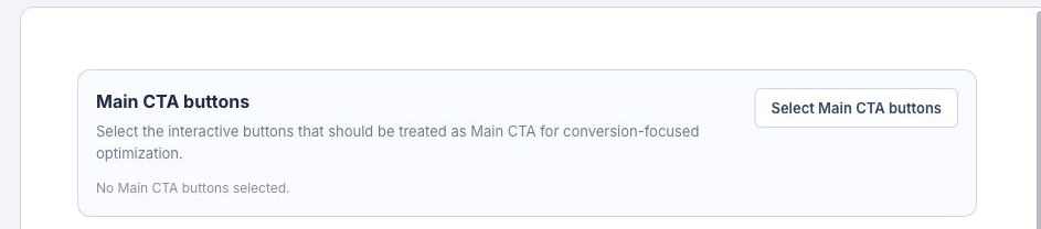Main CTA buttons selector card in Platform Optimization with surrounding page context