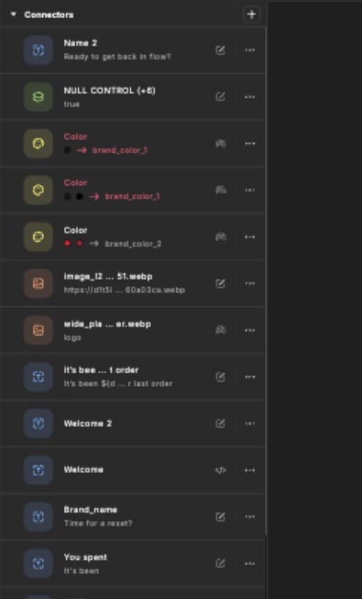 Studio connector list with color connectors mapped to brand color fields